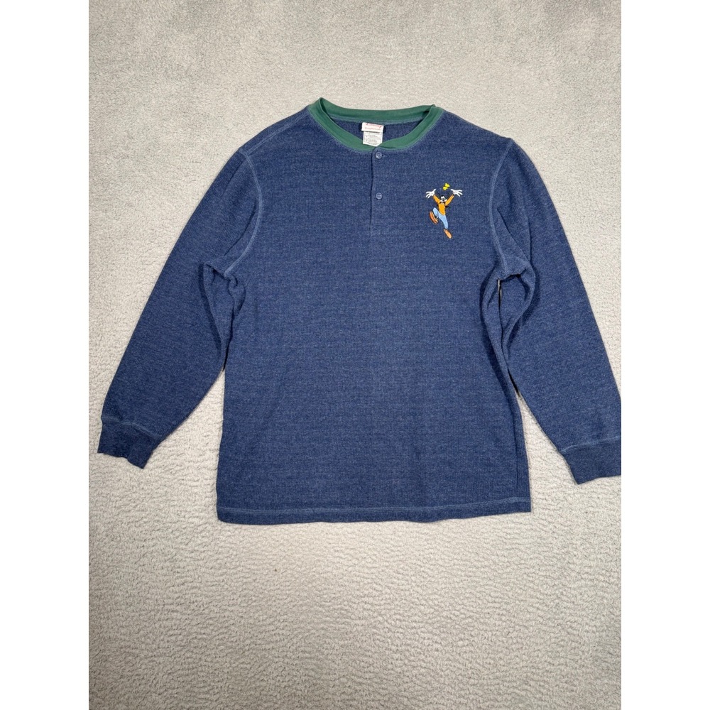 Vintage Disney Store Goofy Embroidered Waffle Knit Henley Shirt Mens Small
